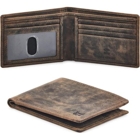 Mens Bifold Wallet RFID Blocking Slim Minimalist Cognac